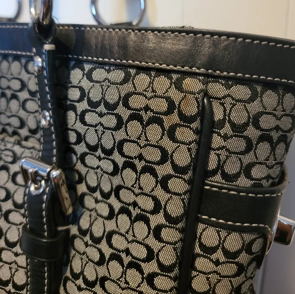 Coach Signature Gray Black Jacquard Leather Satchel F11526 - Picture 9 of 15